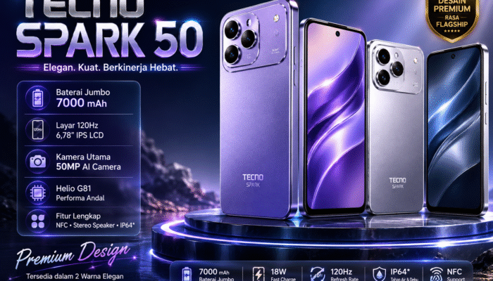 Mirip iPhone tapi Harga Bersahabat! Tecno Spark 50 Bawa Layar 120Hz dan Baterai Tahan Lama